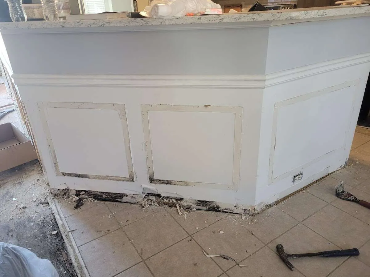 Water damage and mold on kitchen during Storm Damage Restoration in Lake Mathews